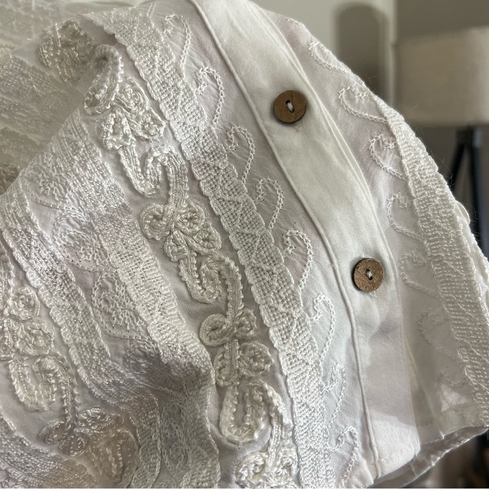 Soft Surroundings white embroidered button tunic top 2x tie back boho romantic - Picture 7 of 15